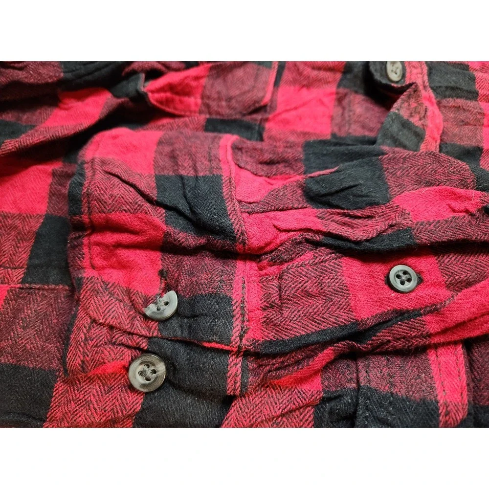 Faded‎ Glory Mens Red Black Plaid Flannel Shirt L Long Sleeve Button Up - Picture 3 of 8